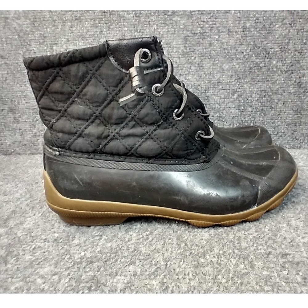 Sperry Saltwater Duck Boots Women 6.5 Black Quilted Waterproof Rain STS86445